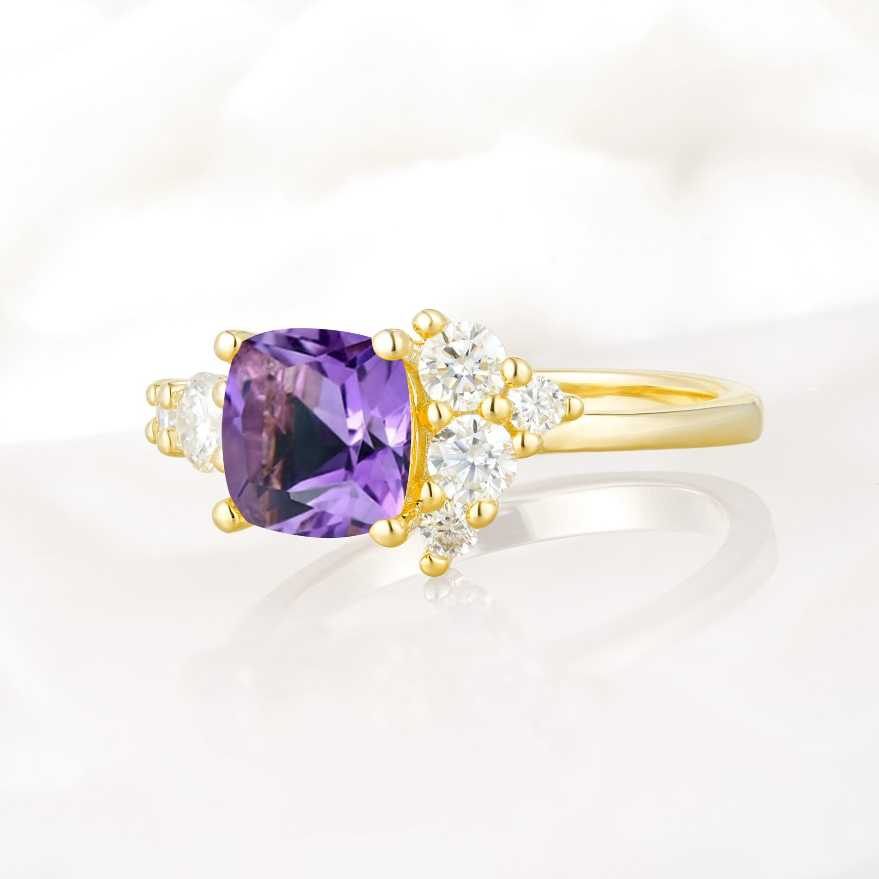 Classic Cushion Cut Side Cluster Amethyst Engagement Ring - Additional view