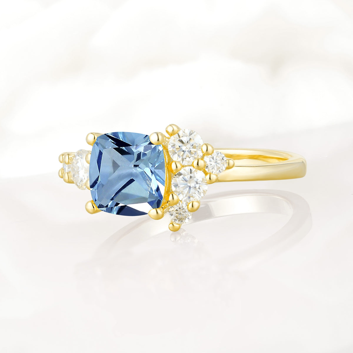 Classic Cushion Cut Side Cluster Aquamarine Engagement Ring - Additional view