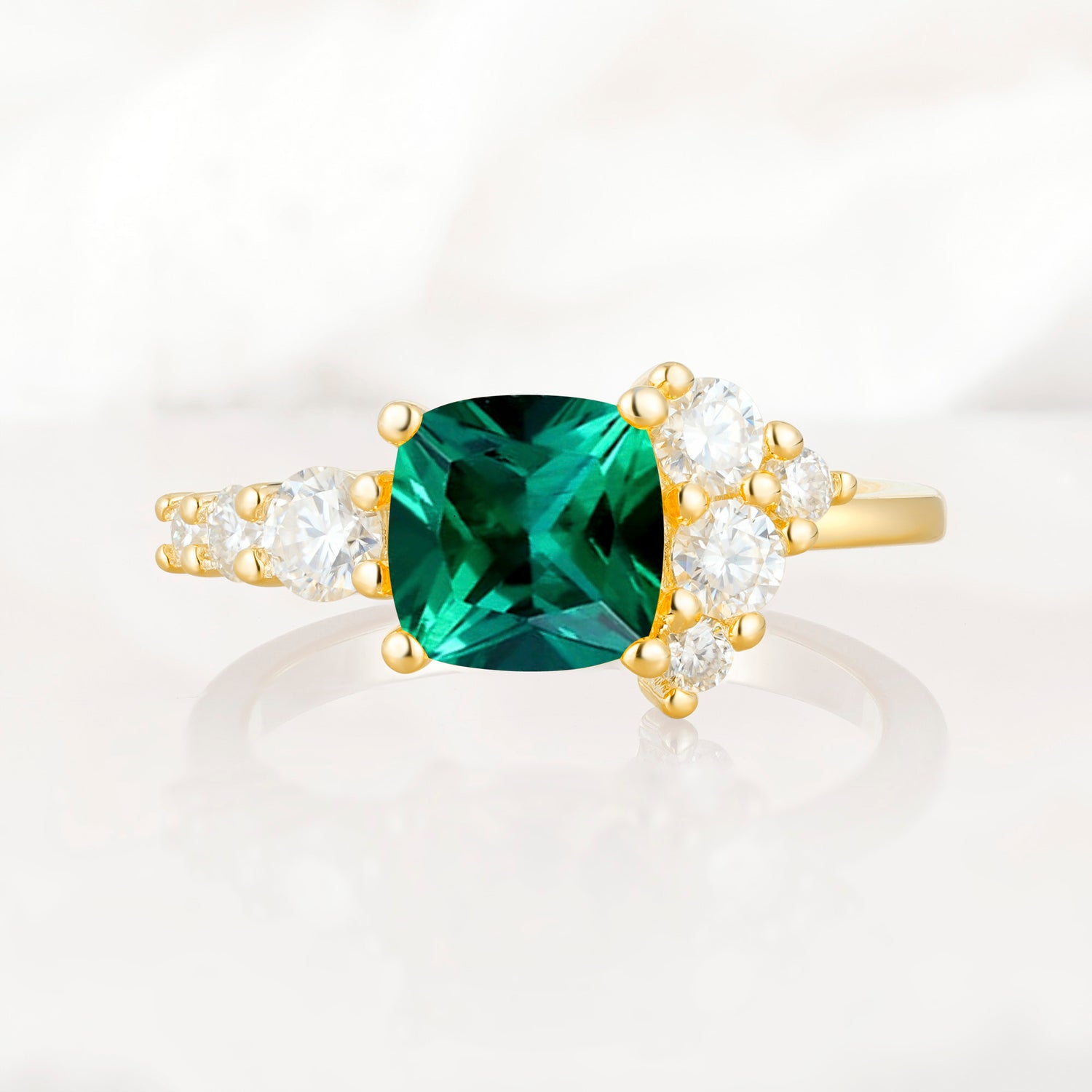 Cushion Shaped Emerald Engagement Ring for Women