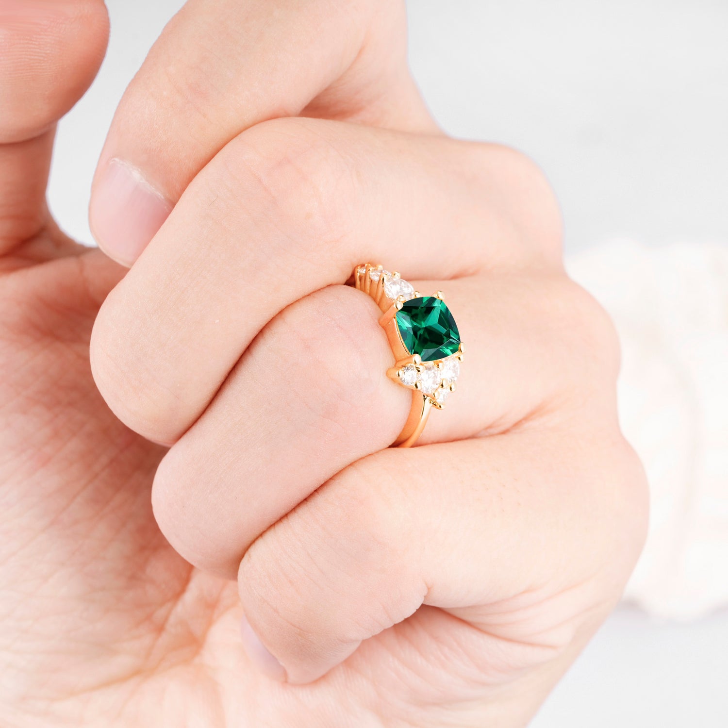 Cushion Shaped Emerald Engagement Ring for Women