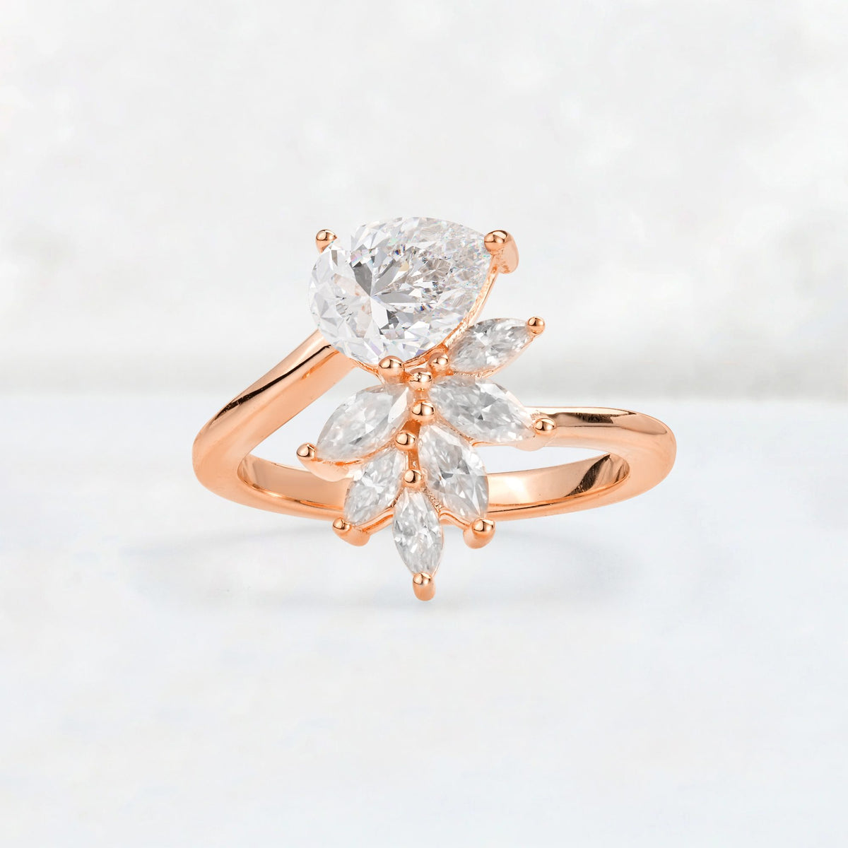Pear Cut Moissanite Marquise Cluster Bypass Engagement Ring - Additional view