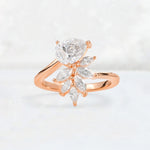 Pear Cut Moissanite Marquise Cluster Bypass Engagement Ring - Additional view