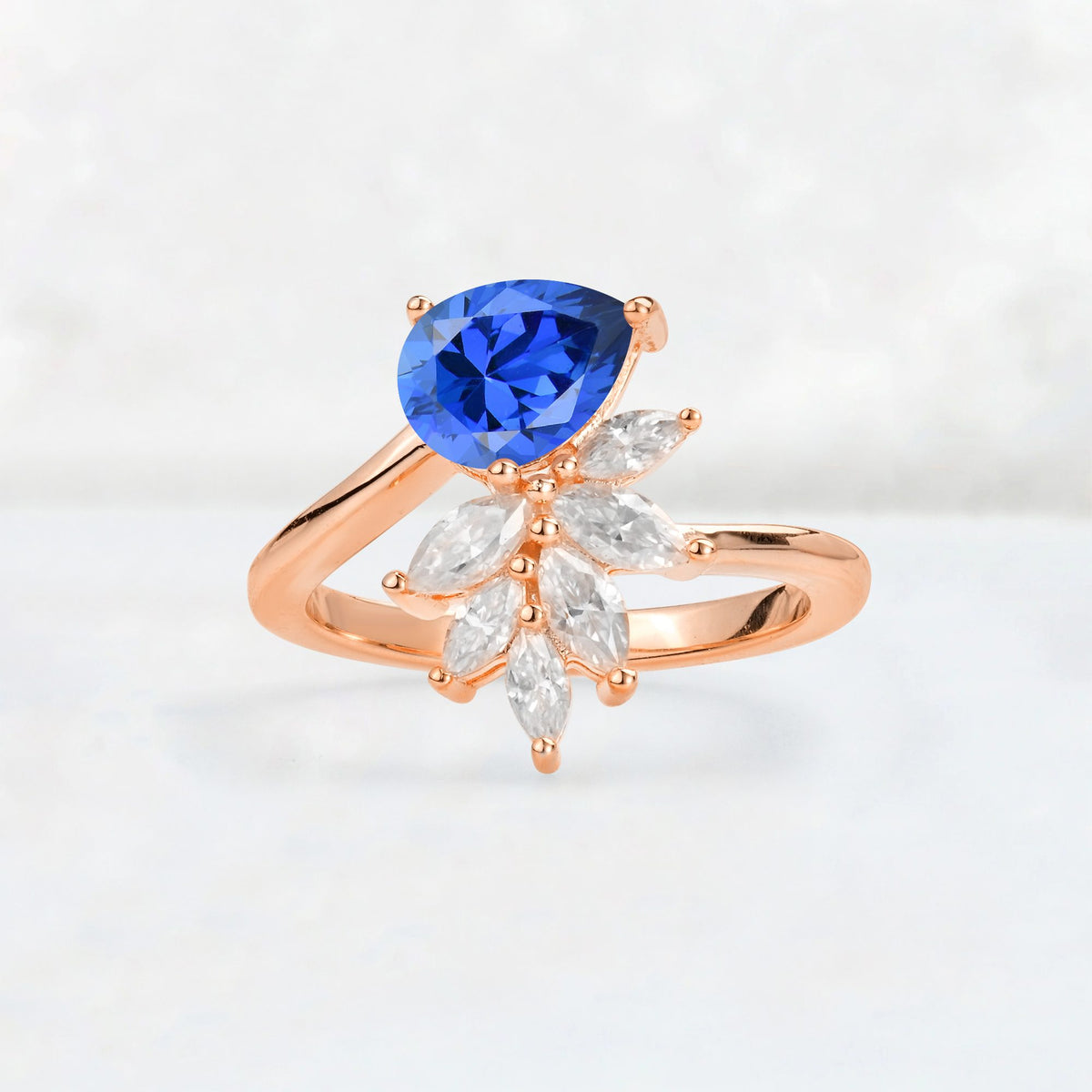 Pear Cut Sapphire Marquise Cluster Bypass Engagement Ring - Additional view