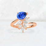 Pear Cut Sapphire Marquise Cluster Bypass Engagement Ring - Additional view