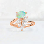 Pear Cut Fire Opal Marquise Cluster Bypass Engagement Ring - Additional view