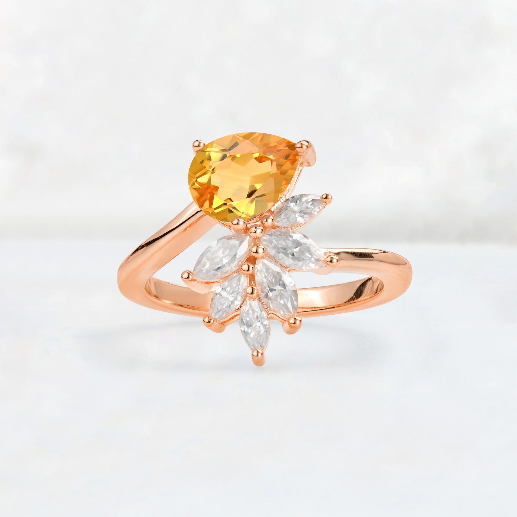 Pear Cut Citrine Marquise Cluster Bypass Engagement Ring - Additional view