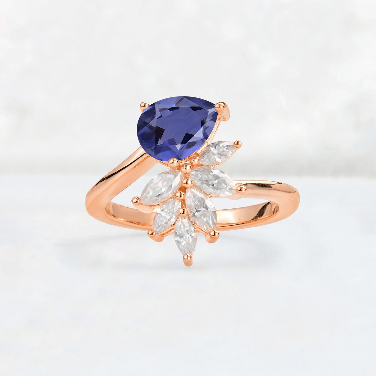 Pear Cut Tanzanite Marquise Cluster Bypass Engagement Ring - Additional view