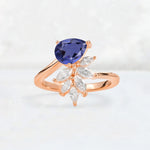Pear Cut Tanzanite Marquise Cluster Bypass Engagement Ring - Additional view