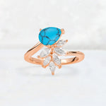 Pear Cut Turquoise Marquise Cluster Bypass Engagement Ring - Additional view