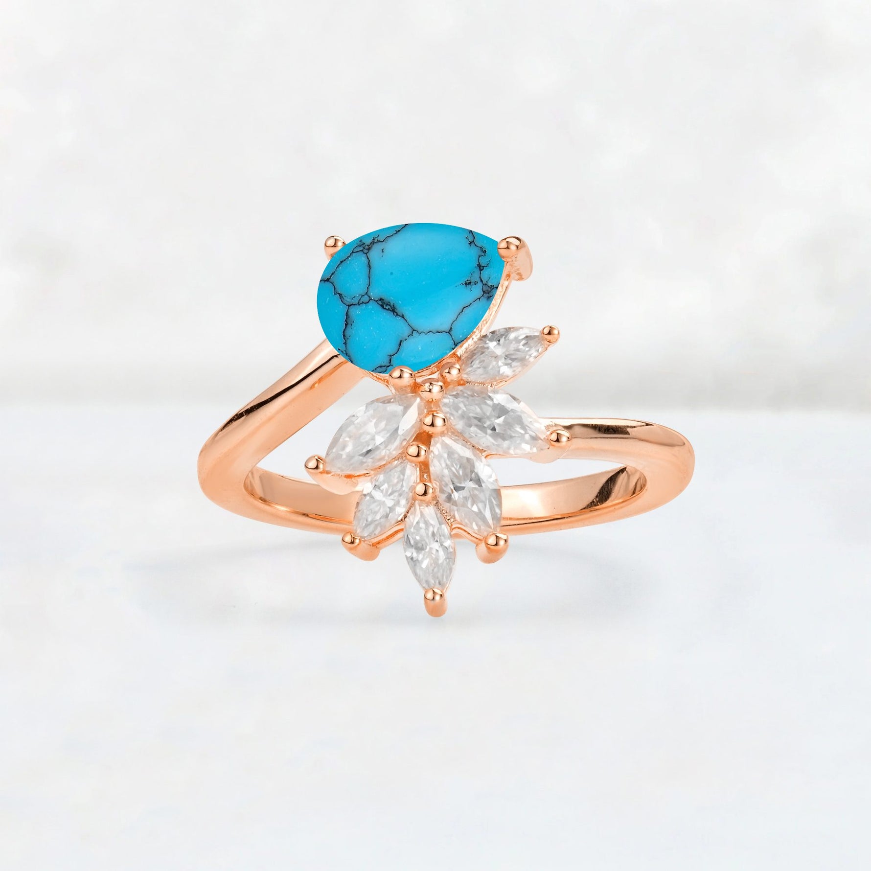 Pear Cut Turquoise Marquise Cluster Bypass Engagement Ring - Additional view