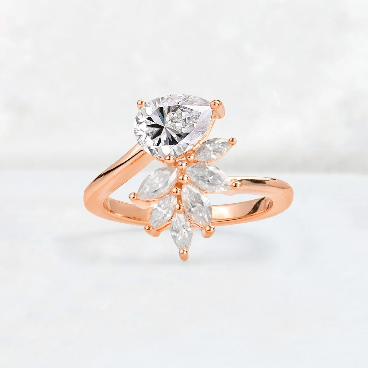 Pear Cut Lab Diamond Marquise Cluster Bypass Engagement Ring - Additional view