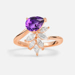 Pear Cut Amethyst Marquise Cluster Bypass Engagement Ring - Additional view