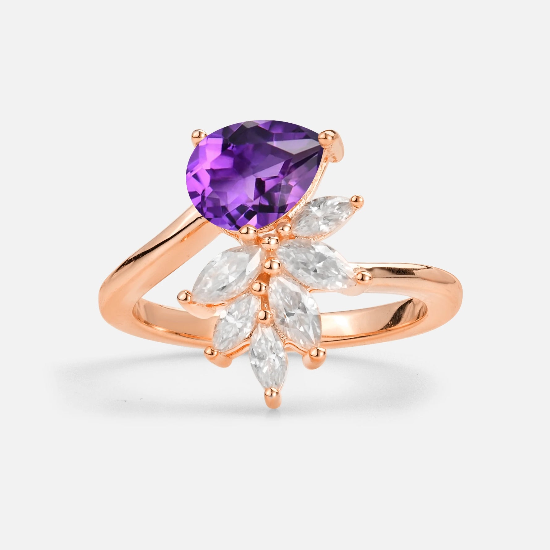Pear Cut Amethyst Marquise Cluster Bypass Engagement Ring - Additional view