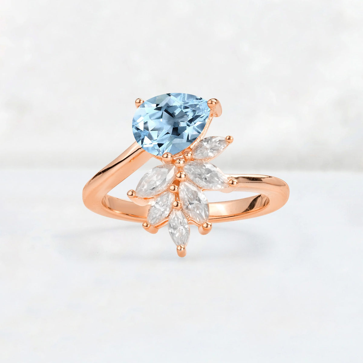 Pear Cut Aquamarine Marquise Cluster Bypass Engagement Ring - Additional view