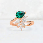 Pear Cut Emerald Marquise Cluster Bypass Engagement Ring - Additional view