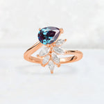 Pear Cut Alexandrite Marquise Cluster Bypass Engagement Ring - Additional view