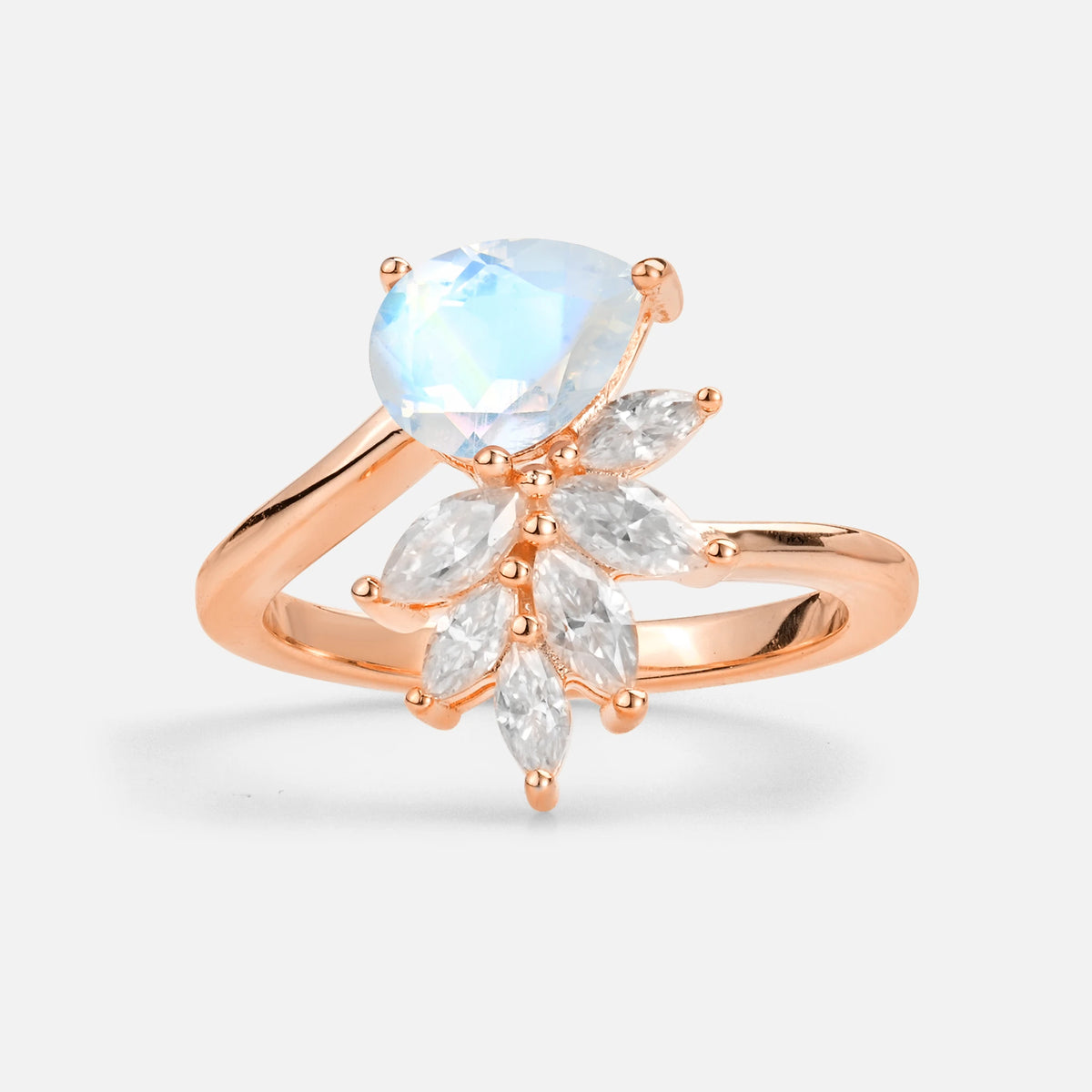 Pear Cut Moonstone Marquise Cluster Bypass Engagement Ring - Additional view