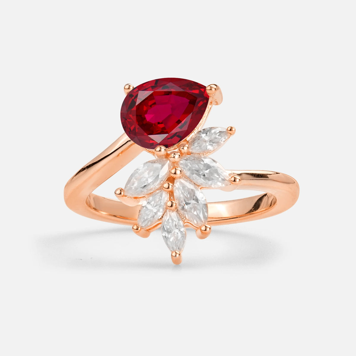 Pear Cut Ruby Marquise Cluster Bypass Engagement Ring - Additional view