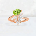 Pear Cut Peridot Marquise Cluster Bypass Engagement Ring - Additional view