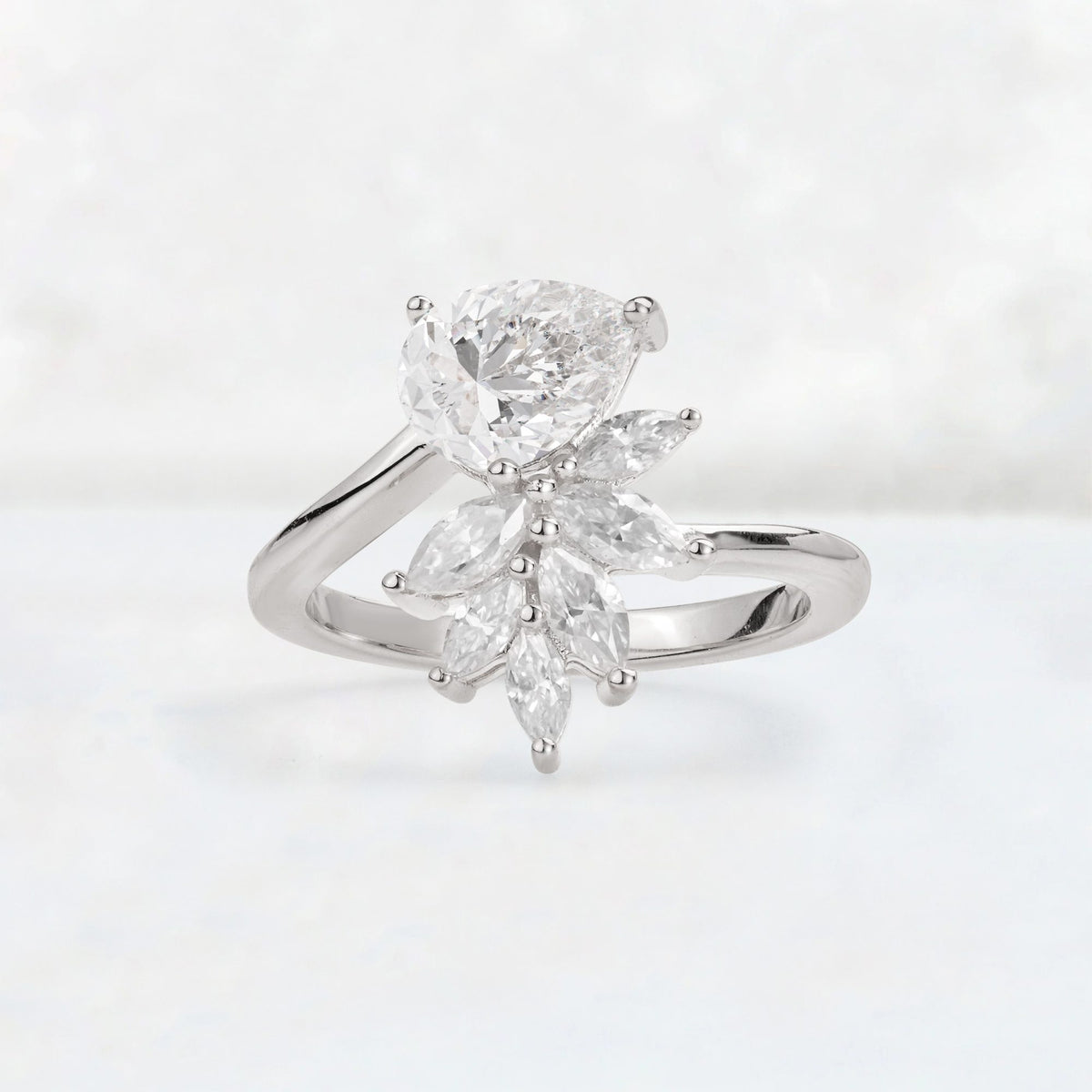 Pear Cut Moissanite Marquise Cluster Bypass Engagement Ring - Additional view