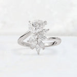 Pear Cut Moissanite Marquise Cluster Bypass Engagement Ring - Additional view