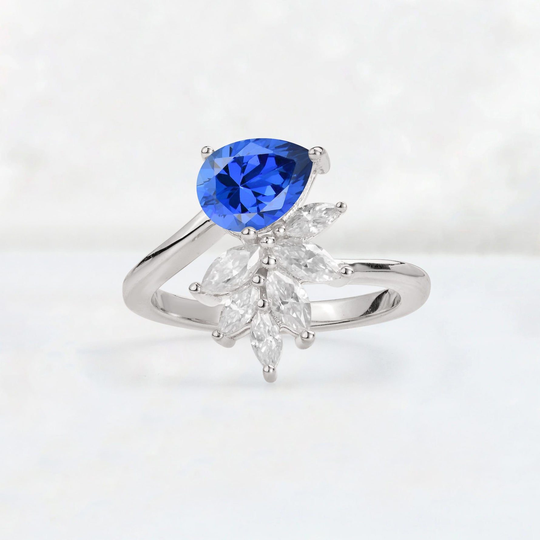Pear Cut Sapphire Marquise Cluster Bypass Engagement Ring - Additional view