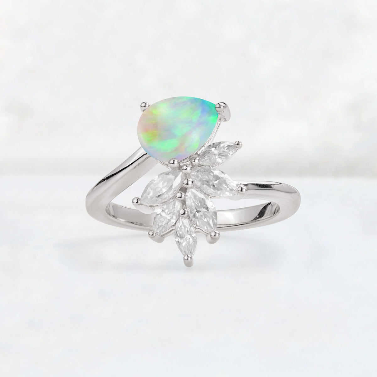 Pear Cut Fire Opal Marquise Cluster Bypass Engagement Ring - Additional view