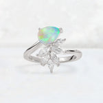 Pear Cut Fire Opal Marquise Cluster Bypass Engagement Ring - Additional view