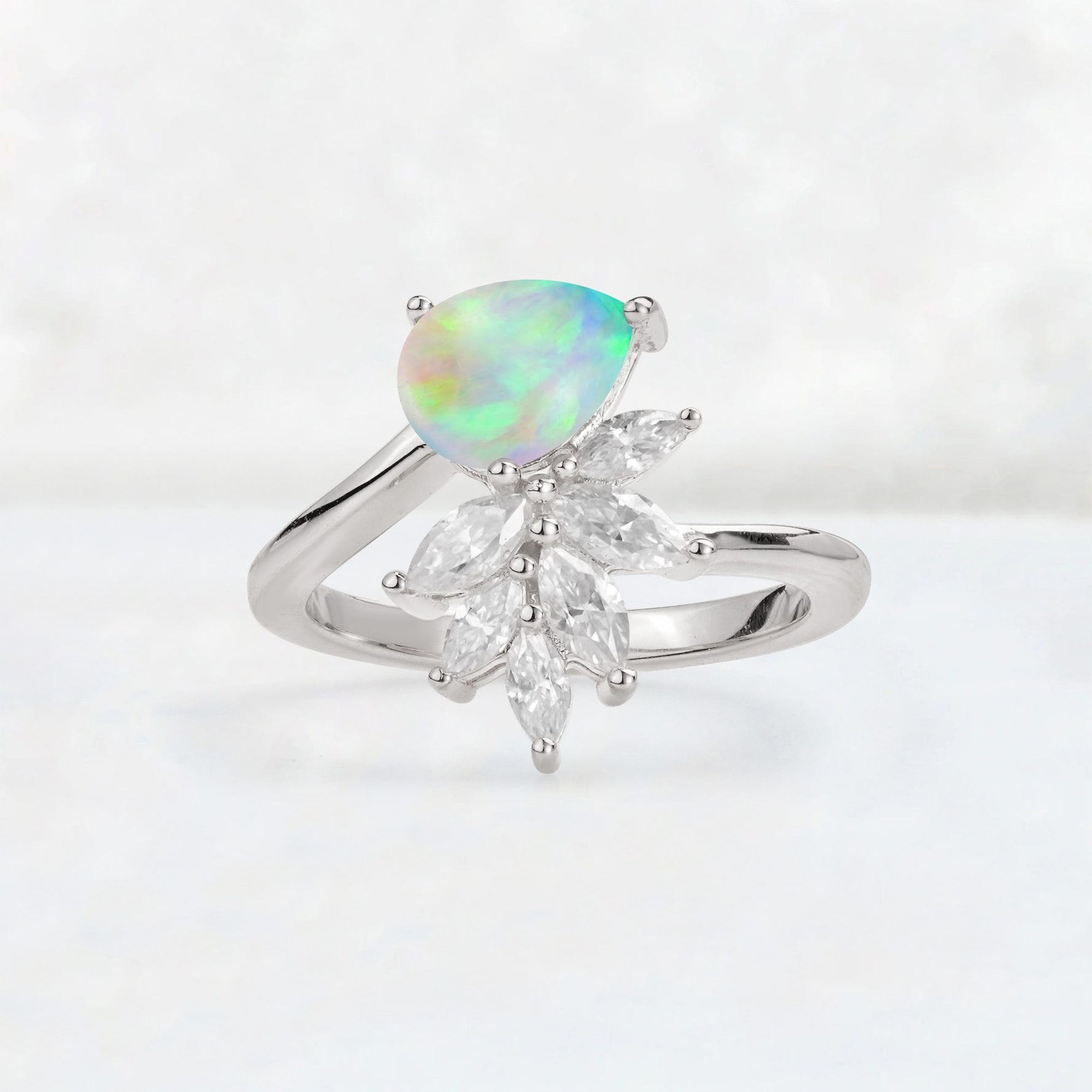 Pear Cut Fire Opal Marquise Cluster Bypass Engagement Ring - Additional view