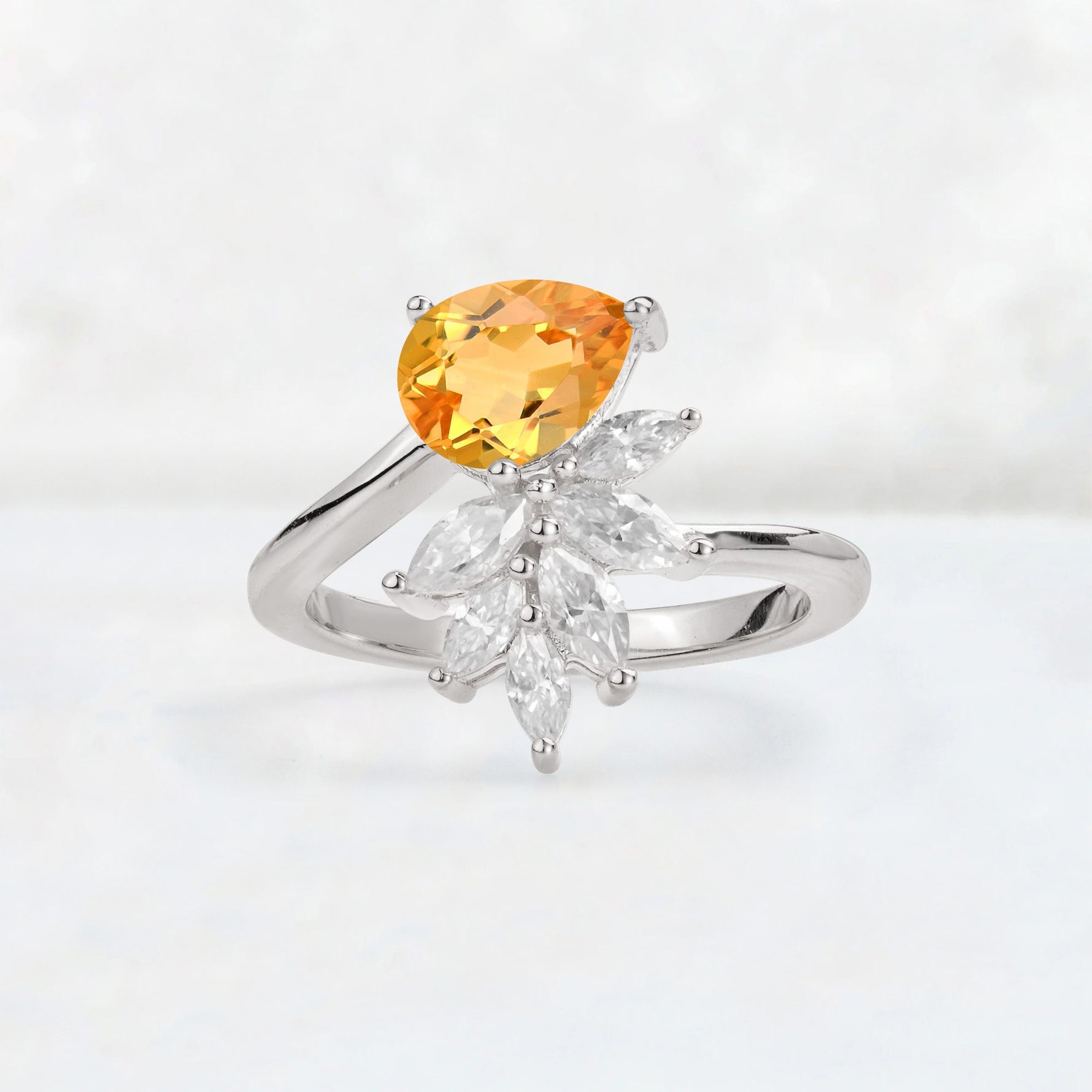 Pear Cut Citrine Marquise Cluster Bypass Engagement Ring - Additional view