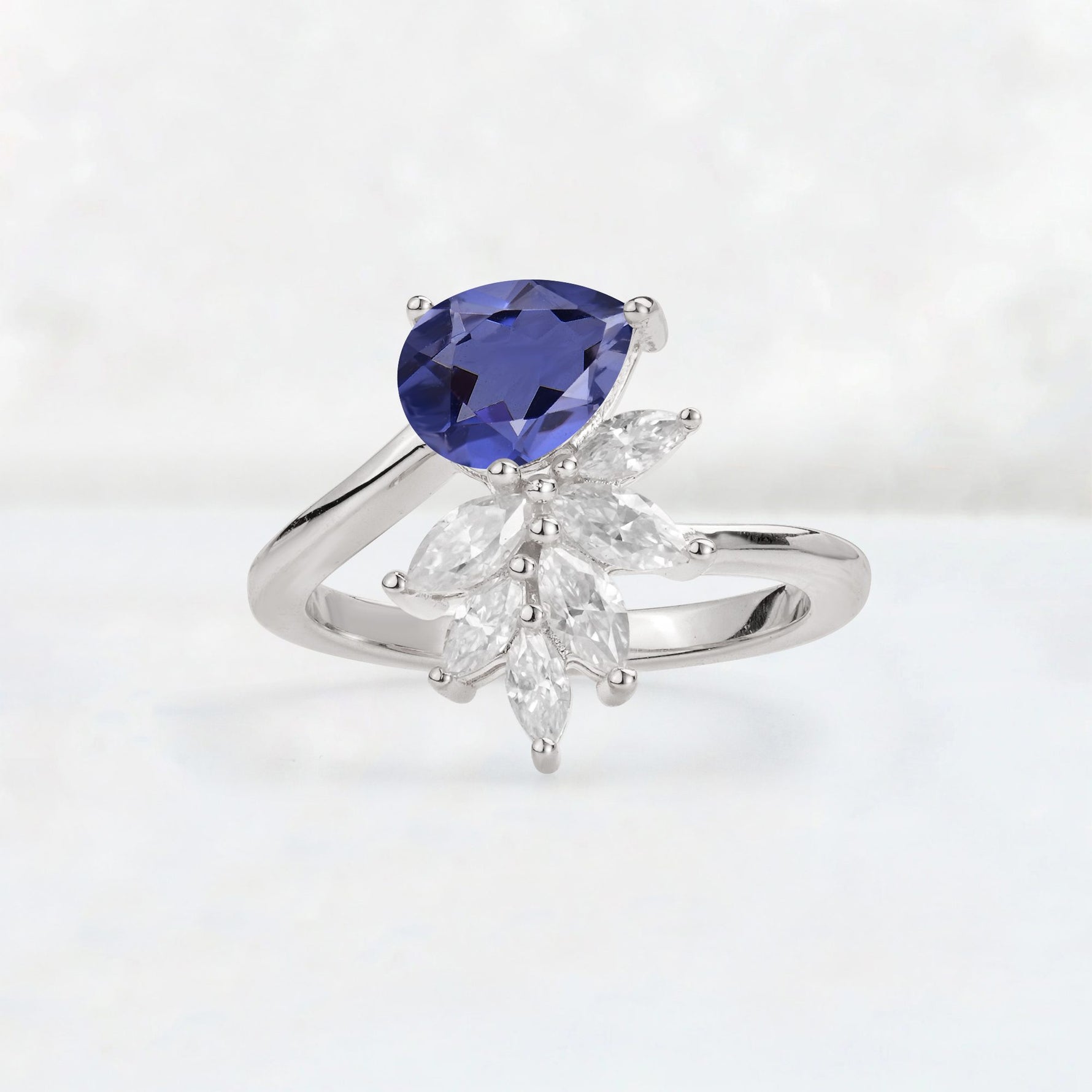 Pear Cut Tanzanite Marquise Cluster Bypass Engagement Ring - Additional view