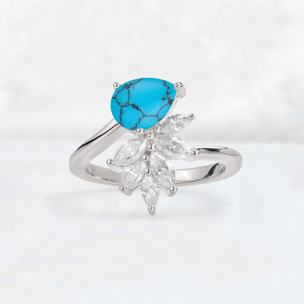Pear Cut Turquoise Marquise Cluster Bypass Engagement Ring - Additional view