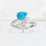 Pear Cut Turquoise Marquise Cluster Bypass Engagement Ring - Additional view