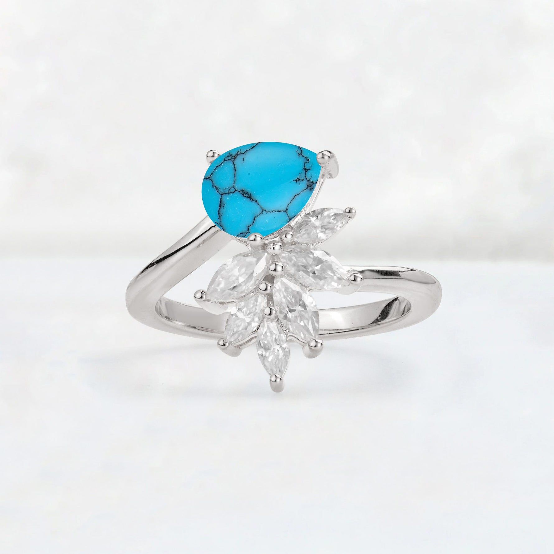 Pear Cut Turquoise Marquise Cluster Bypass Engagement Ring - Additional view