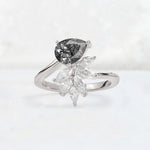 Pear Cut Black Rutilated Quartz Marquise Cluster Bypass Engagement Ring - Additional view