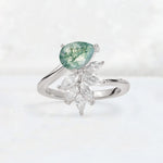 Pear Cut Moss Agate Marquise Cluster Bypass Engagement Ring - Additional view