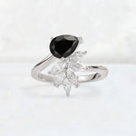 Pear Cut Black Onyx Marquise Cluster Bypass Engagement Ring - Additional view