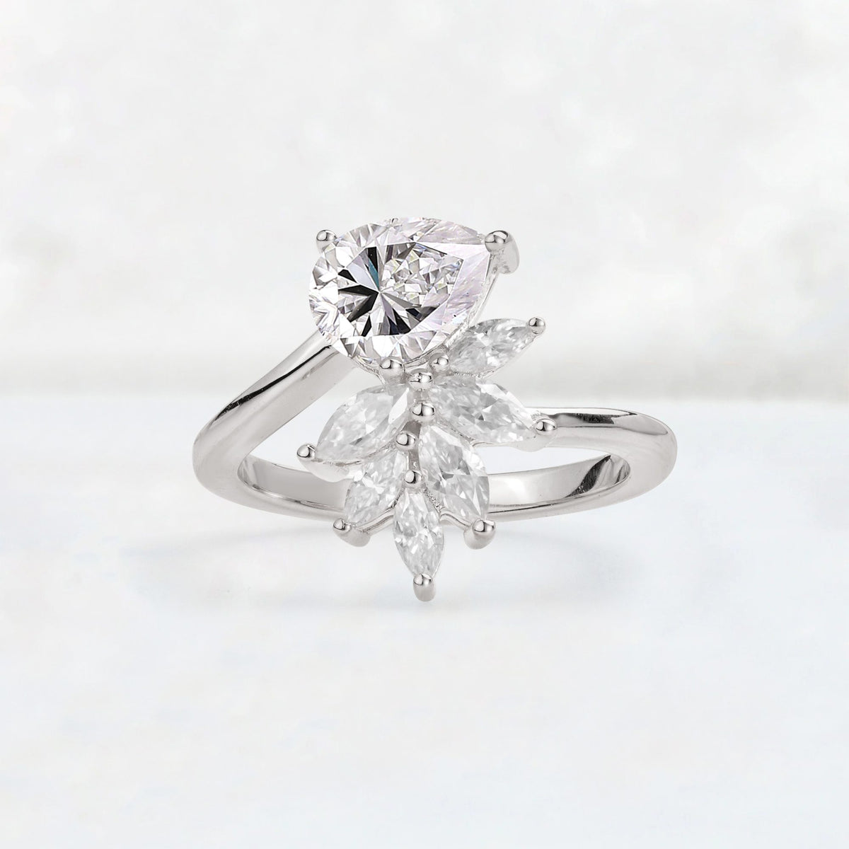 Pear Cut Lab Diamond Marquise Cluster Bypass Engagement Ring - Additional view