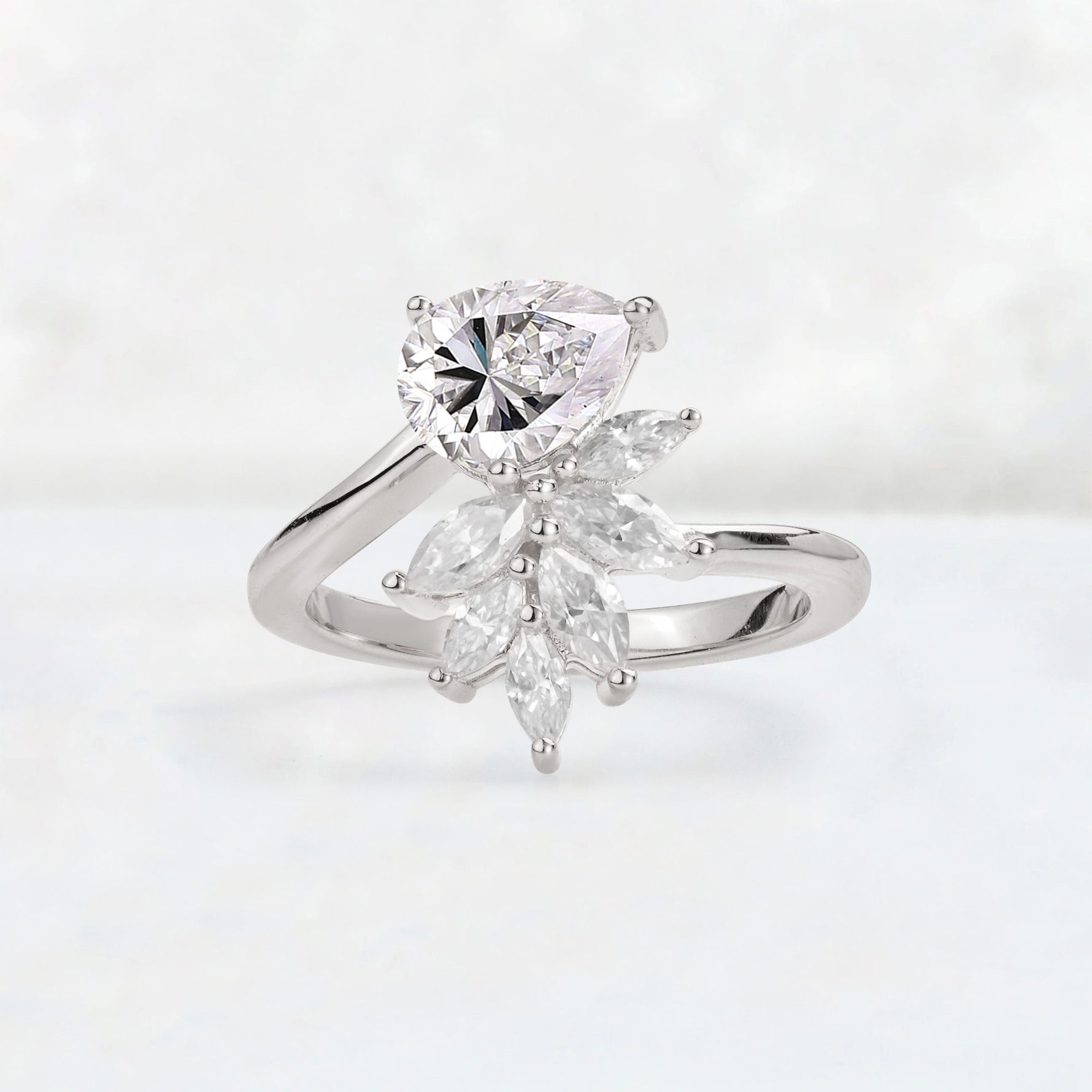 Pear Cut Lab Diamond Marquise Cluster Bypass Engagement Ring - Additional view