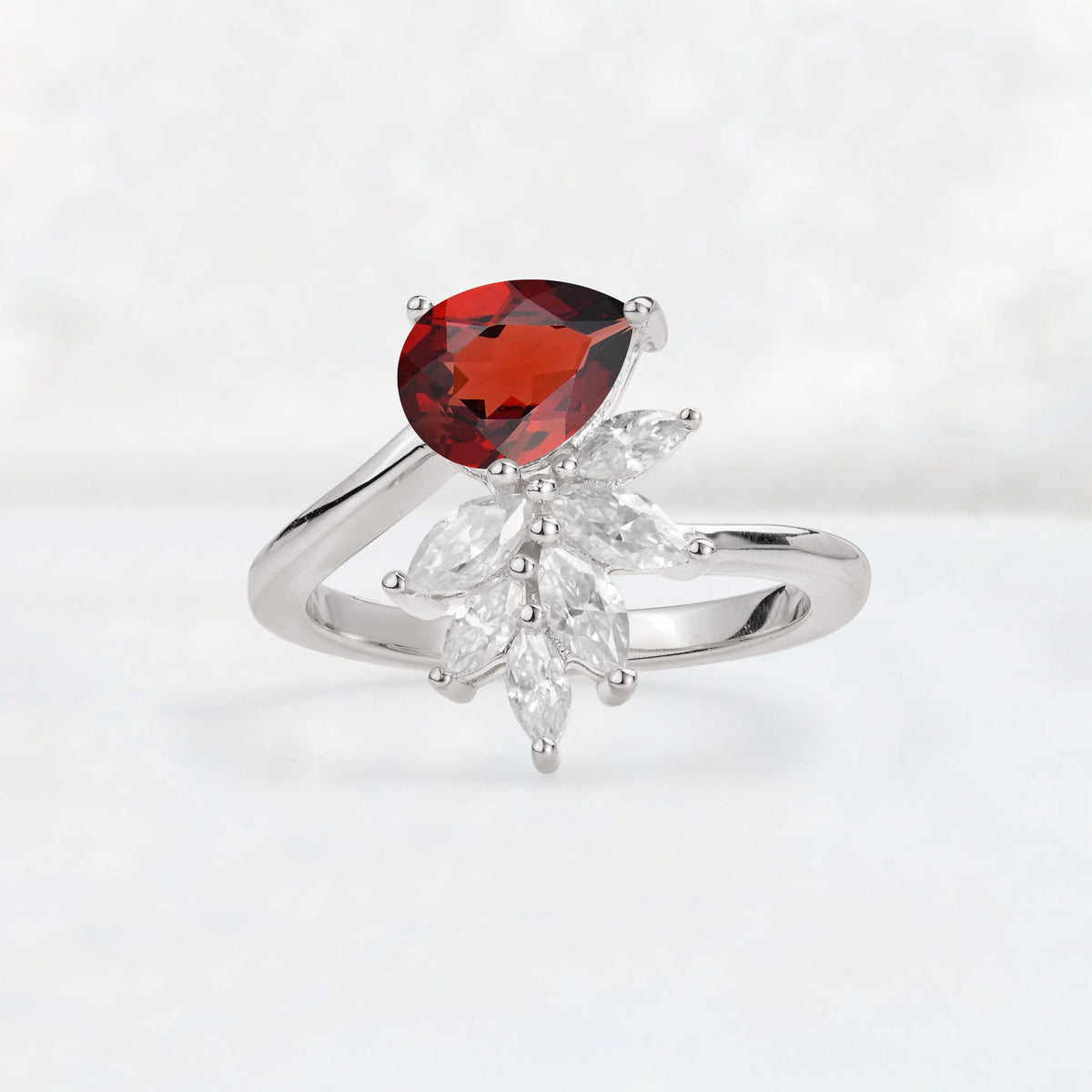 Pear Cut Garnet Marquise Cluster Bypass Engagement Ring - Additional view