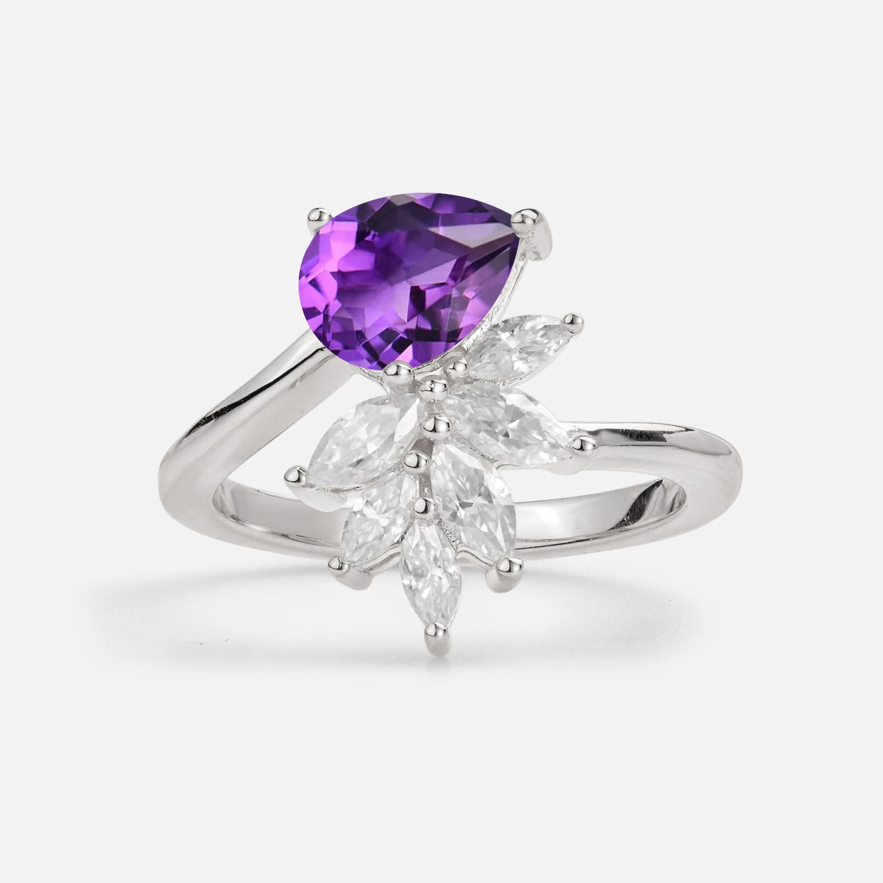 Pear Cut Amethyst Marquise Cluster Bypass Engagement Ring - Additional view