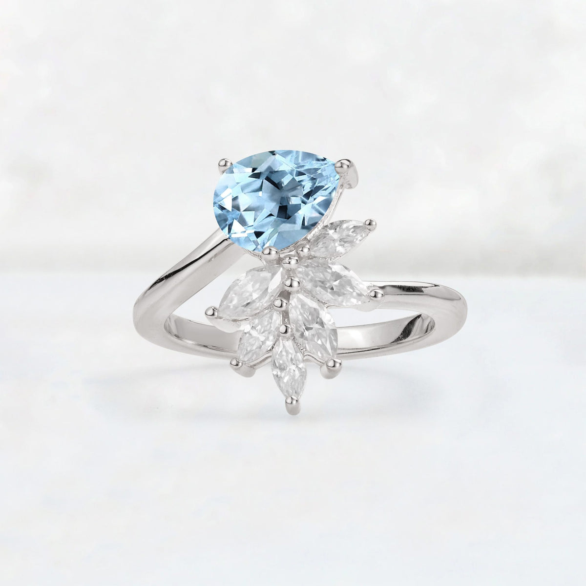 Pear Cut Aquamarine Marquise Cluster Bypass Engagement Ring - Additional view