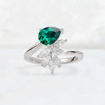 Pear Cut Emerald Marquise Cluster Bypass Engagement Ring - Additional view