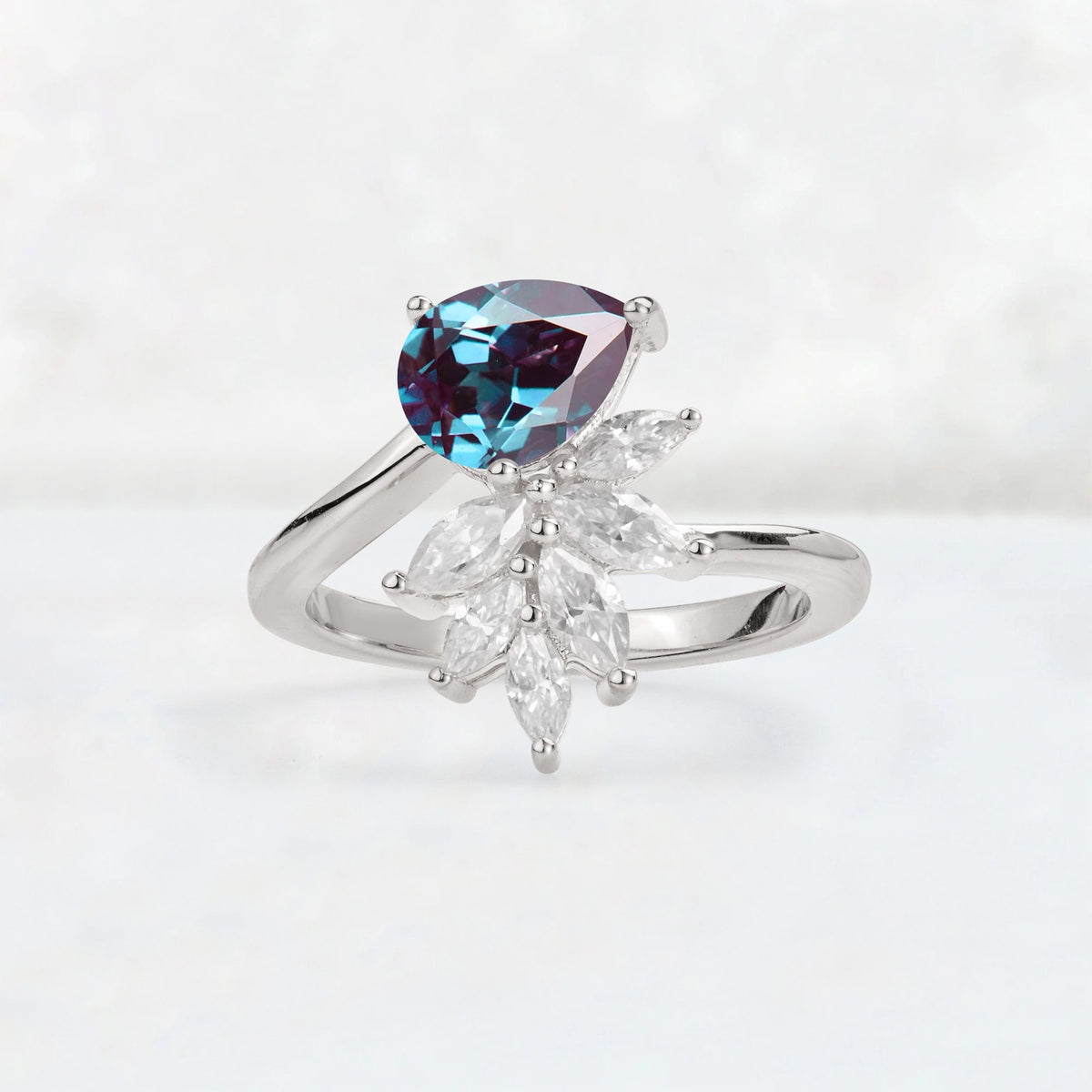 Pear Cut Alexandrite Marquise Cluster Bypass Engagement Ring - Additional view