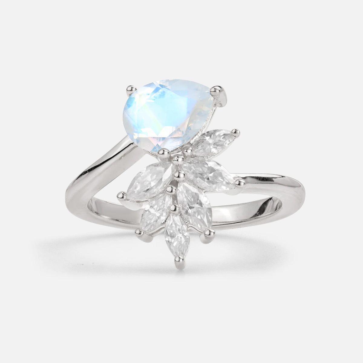 Pear Cut Moonstone Marquise Cluster Bypass Engagement Ring - Additional view