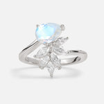Pear Cut Moonstone Marquise Cluster Bypass Engagement Ring - Additional view