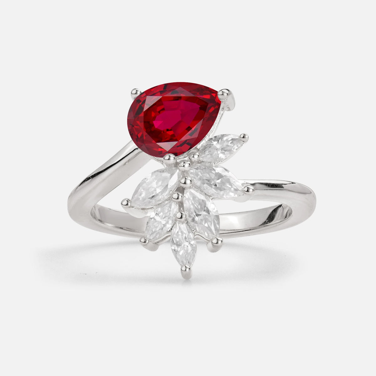Pear Cut Ruby Marquise Cluster Bypass Engagement Ring - Additional view