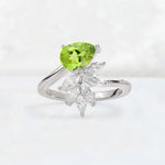 Pear Cut Peridot Marquise Cluster Bypass Engagement Ring - Additional view