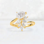 Pear Cut Moissanite Marquise Cluster Bypass Engagement Ring - Additional view