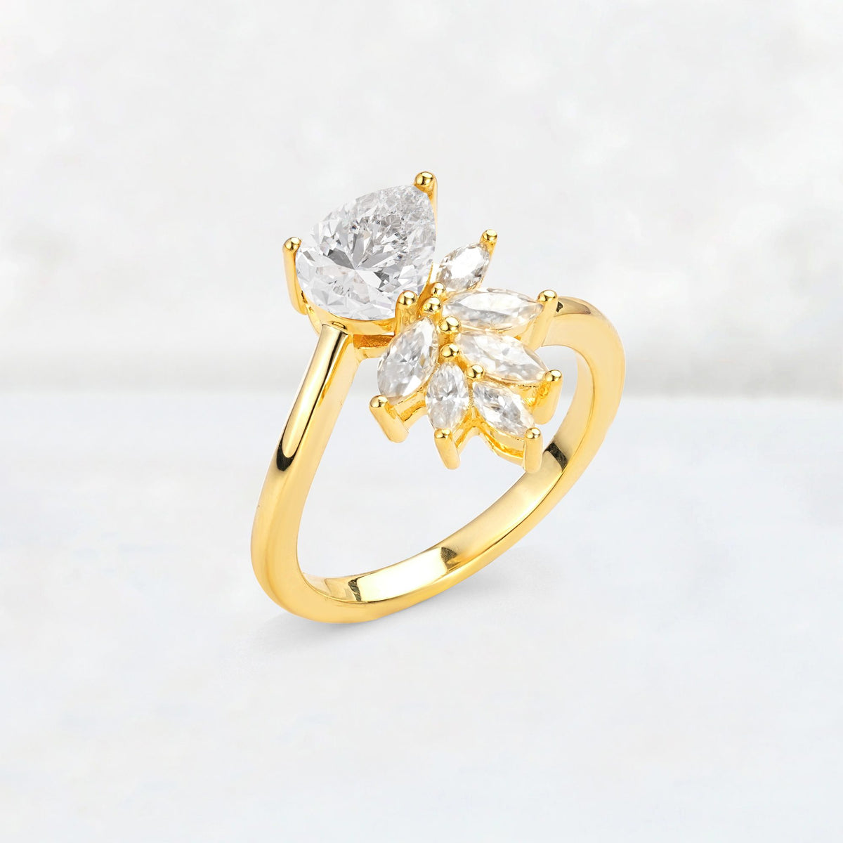Pear Cut Moissanite Marquise Cluster Bypass Engagement Ring - Additional view